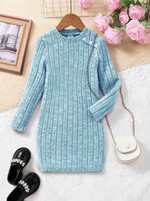 Girls' Fashion Deep V-Neck Ribbed Long Sleeve Fitted Bodycon Dress, Suitable For Autumn/Winter, Street Chic